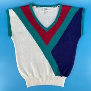 80s color block sleeveless VNeck sweater 1980s vintage